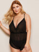 Plus  Sheer Criss Cross Romper Bodysuit