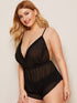 Plus  Sheer Criss Cross Romper Bodysuit