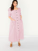 Plus Square Neck Button Front Puff Sleeve Maxi Dress