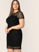  Plus Polka Dot Mesh Yoke Trim Bodycon Dress