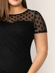  Plus Polka Dot Mesh Yoke Trim Bodycon Dress