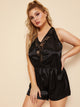 Plus Contrast Lace Cut-out Back Romper Bodysuit