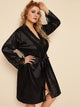 Plus Contrast Lace Satin Robe With Belt