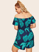 Plus Off-shoulder Tropical Print Romper