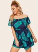 Plus Off-shoulder Tropical Print Romper