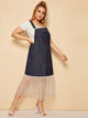 Plus Contrast Mesh Denim Pinafore Dress