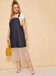 Plus Contrast Mesh Denim Pinafore Dress