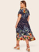 Plus Surplice Front Floral Print Dress