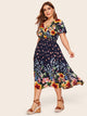 Plus Surplice Front Floral Print Dress