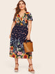 Plus Surplice Front Floral Print Dress