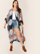 Plus Fringe Cuff Tribal Print Kimono