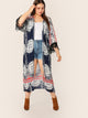 Plus Fringe Cuff Tribal Print Kimono