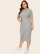  Plus Mock-neck Rib-knit Pencil Dress