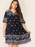 Plus Tribal Print Flounce Sleeve Dress