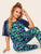 Plus Raglan Sleeve Tropical Crop Top & Striped Side Leggings Set