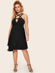 Plus Cut Out Solid Fit & Flare Dress