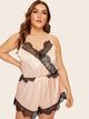 Plus Lace Trim Satin Romper Bodysuit