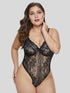 Plus Floral Lace Cut-out Sheer Teddy Bodysuit