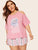 Plus Cartoon Cold Shoulder Pajama Set