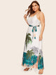 Plus Self Tie Tropical Print Cami Dress