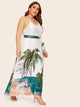 Plus Self Tie Tropical Print Cami Dress