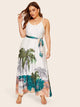 Plus Self Tie Tropical Print Cami Dress