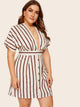 Plus Deep V-neck Striped Dress