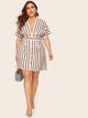 Plus Deep V-neck Striped Dress