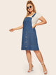 Plus Metal Button Pinafore Denim Dress