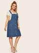 Plus Metal Button Pinafore Denim Dress