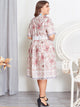 Plus Surplice Front Contrast Lace Floral Print Dress