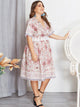 Plus Surplice Front Contrast Lace Floral Print Dress