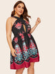 Plus Criss Cross Tribal Print Dress