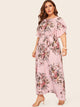 Plus Floral Print Petal Sleeve Dress