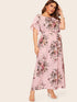 Plus Floral Print Petal Sleeve Dress