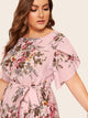 Plus Floral Print Petal Sleeve Dress