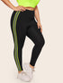 Plus Contrast Neon Lime Striped Leggings