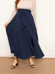 Plus Solid High Waist Belted Maxi Skirt