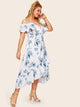 Plus Floral Print Ruffle Tulip Hem Dress