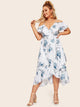 Plus Floral Print Ruffle Tulip Hem Dress