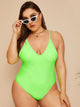 Plus Neon Lime Criss Cross Backless One Piece Swim