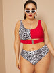 Plus Leopard Buckle Top With High Waist Bikini