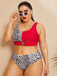 Plus Leopard Buckle Top With High Waist Bikini