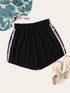 Plus Frill Elastic Waist Side Button Split Shorts