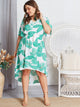 Plus Tassel Dip Hem Palm Tree Print Dress