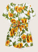 Plus Sunflower Print Surplice Front Self Tie Romper