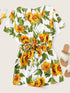 Plus Sunflower Print Surplice Front Self Tie Romper