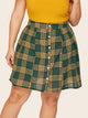 Plus Plaid Button Skirt