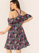 Plus Tropical Print Halter Neck Ruffle Hem Dress