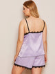 Plus Contrast Lace Satin Cami Top With Shorts Pajama Set